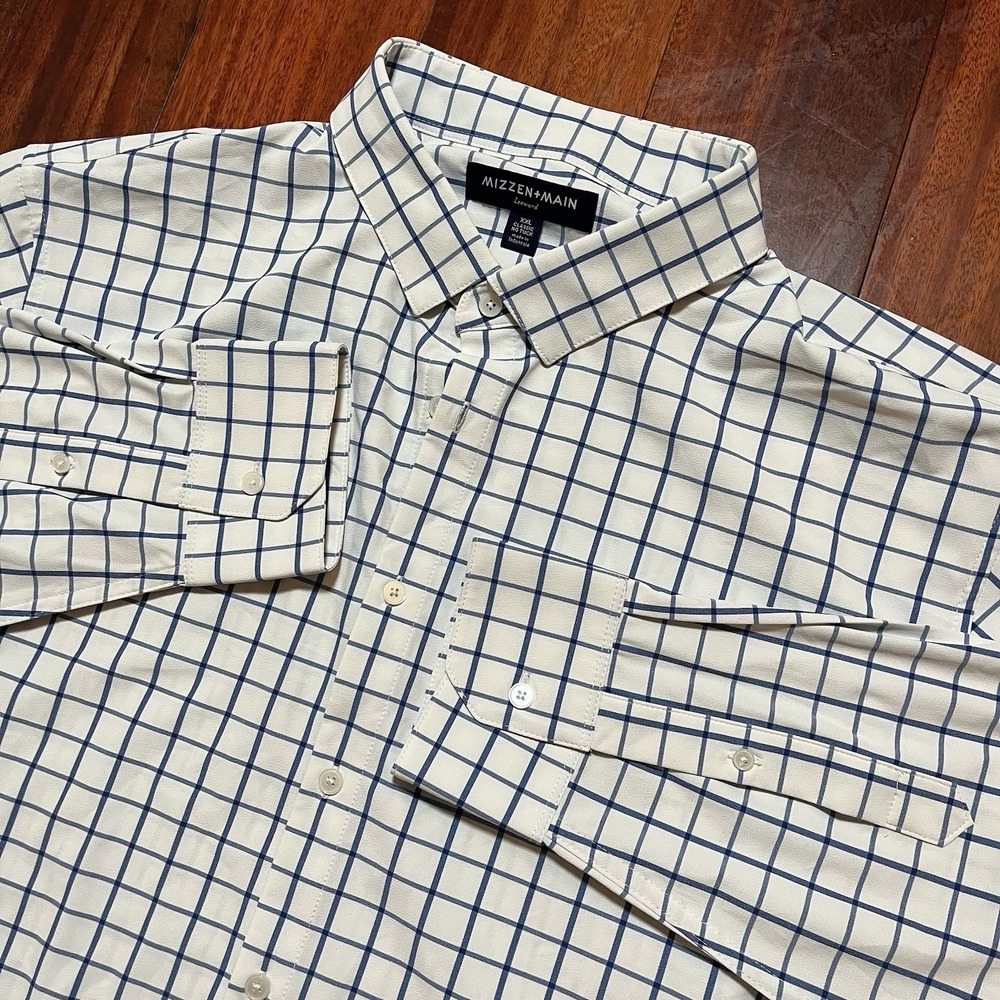 Mizzen+Main Shirt Mens XXL 2XL White Check Leeward Classic No Tuck Long Sleeve